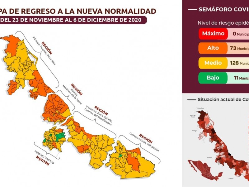 11 municipios de Veracruz pasan al color verde