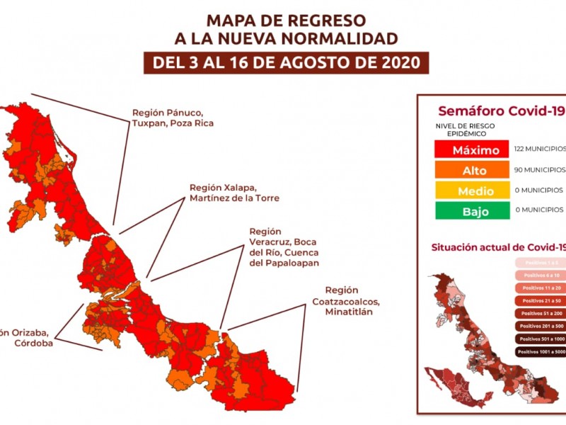 122 municipios veracruzanos continúan en semáforo rojo por covid