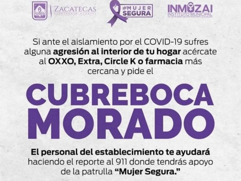 5 mujeres han solicitado apoyo a través del cubreboca morado