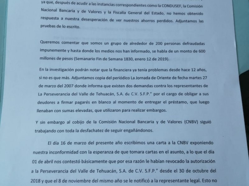 600 millones fraude de la Perseverancia aseguran afectados