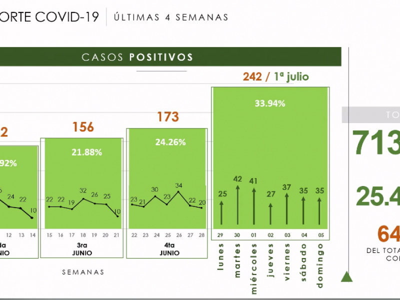 713 casos de los 1,104 corresponden al mes de junio