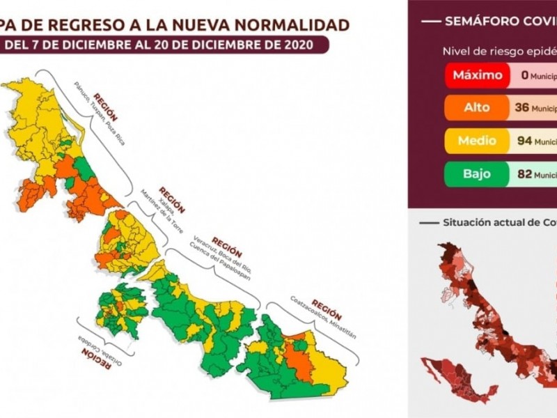 82 municipios de Veracruz en color verde por COVID19