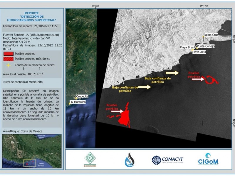 A más de diez días de derrame, circula fotografía satelital