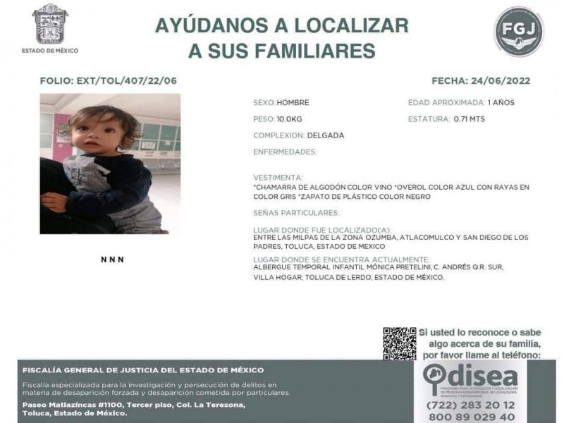 Abandonan a niño de un año en Toluca
