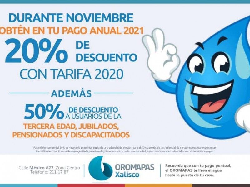 Anuncia OROMAPAS descuento en pago anticipado