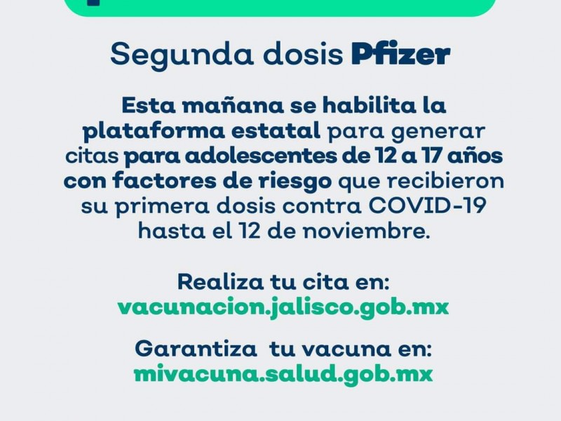 Abre registro para segundas de Pfizer para adolescentes