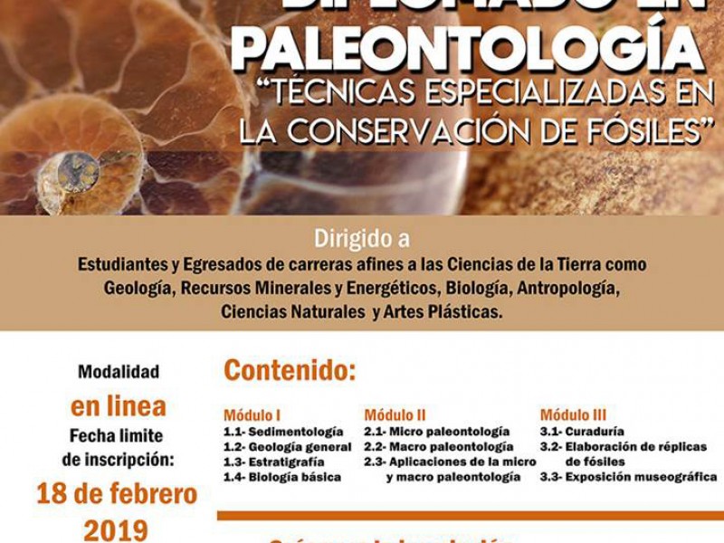 Abren convocatoria para diplomado en Paleontología
