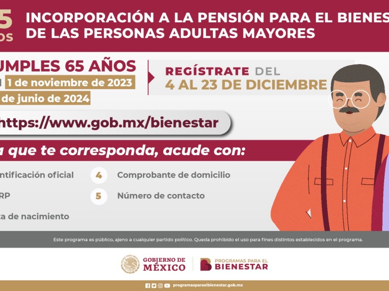 Abren registro de adultos mayores a pensión del bienestar