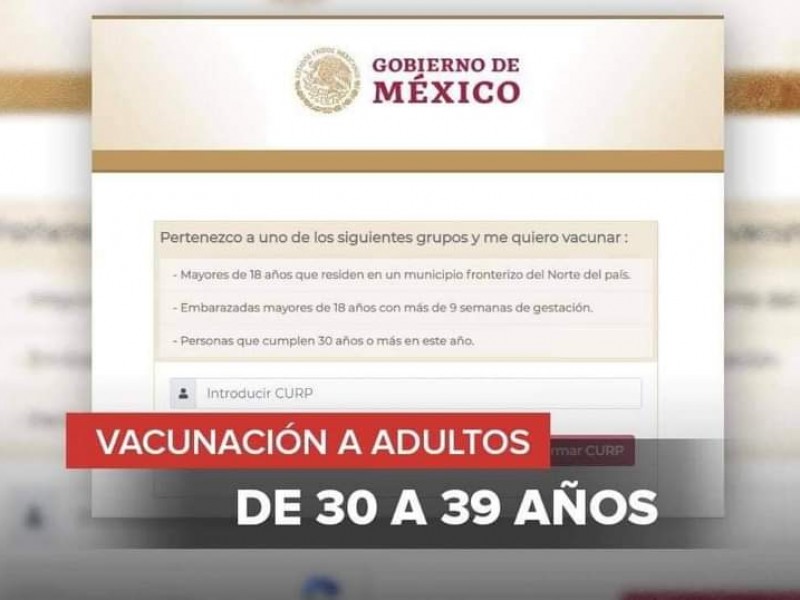 Abren registro de vacunación contra Covid19 para los de 30