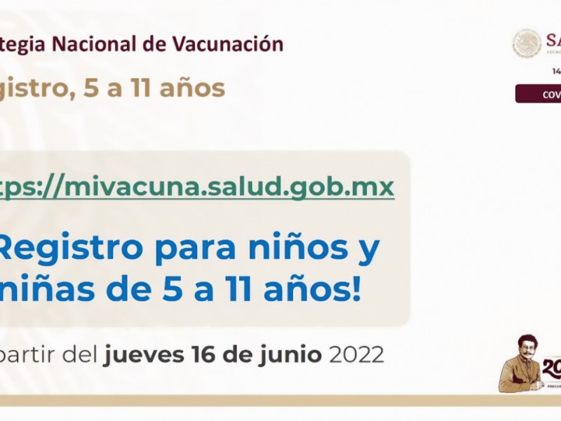 Abren registro para vacunación COVID a menores de 11-5 años