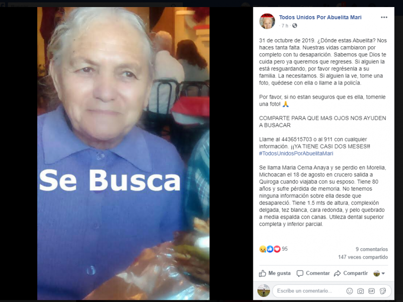 Abuelita Mary continúa desaparecida