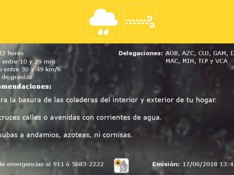 Activan alerta amarilla por lluvias en la CDMX