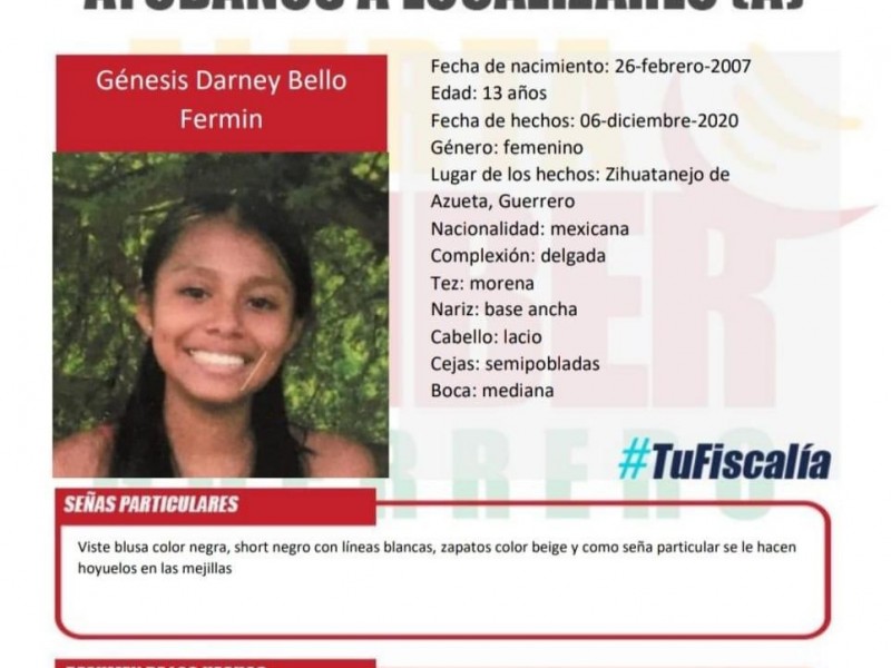 Activan alerta Amber por adolescente desaparecida en Zihuatanejo