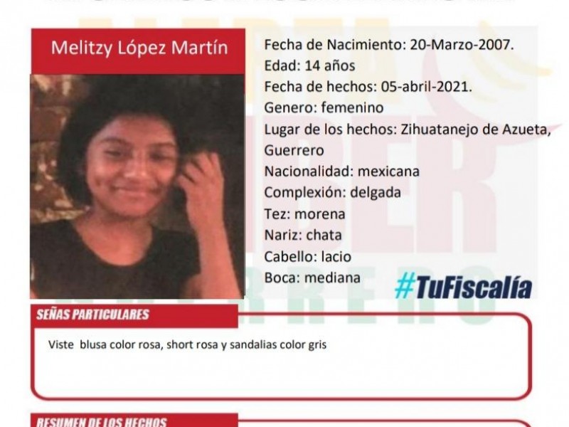 Activan Alerta Amber por adolescente desaparecida en Zihuatanejo