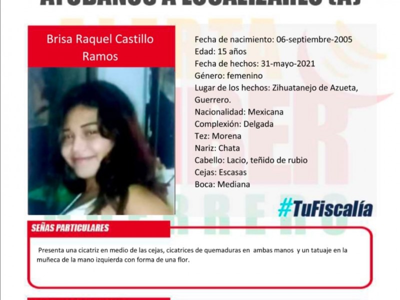Activan Alerta Amber por adolescente desaparecida en Zihuatanejo