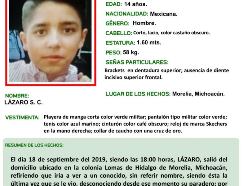 Activan alerta Amber por menor desaparecido en Morelia