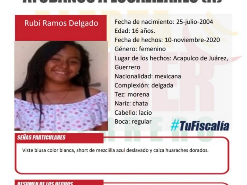 Activan Alerta Amber por Rubí, menor desaparecida en Acapulco