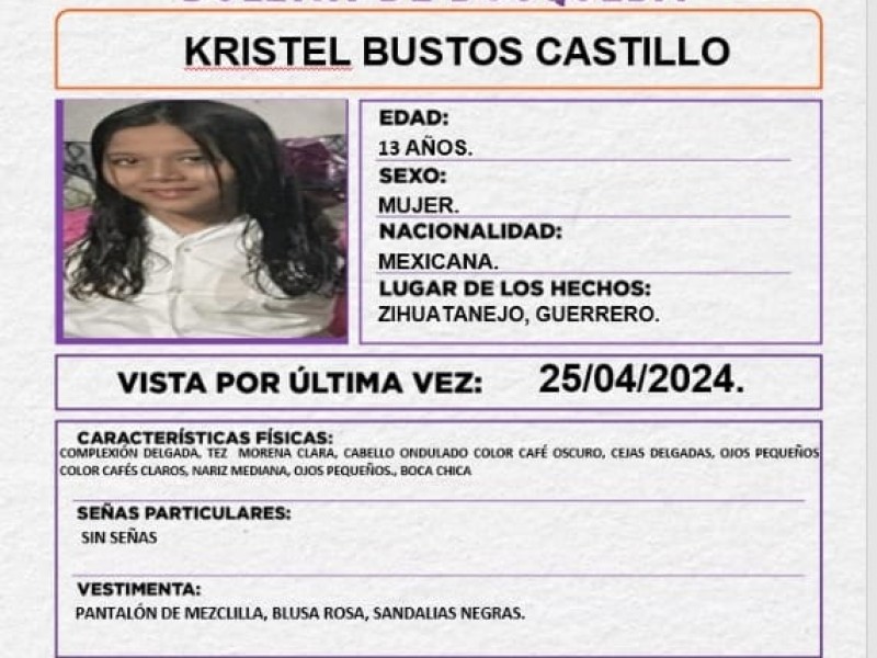 Activan Alerta Violeta por adolescente desaparecida en Zihuatanejo