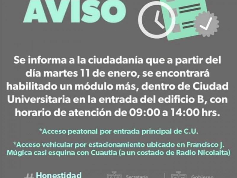Activan módulo para pagar reemplacamiento en CU Morelia