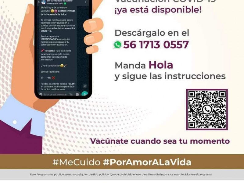 Activan número de WhatsApp para solicitar certificado de vacunación