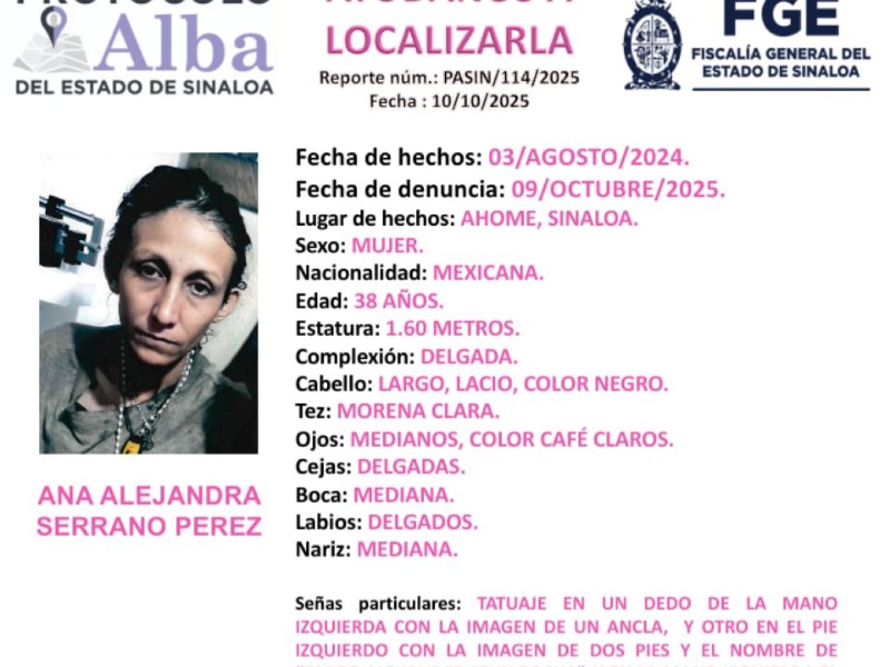 Activan Protocolo Alba para localizar a Ana Alejandra Serrano