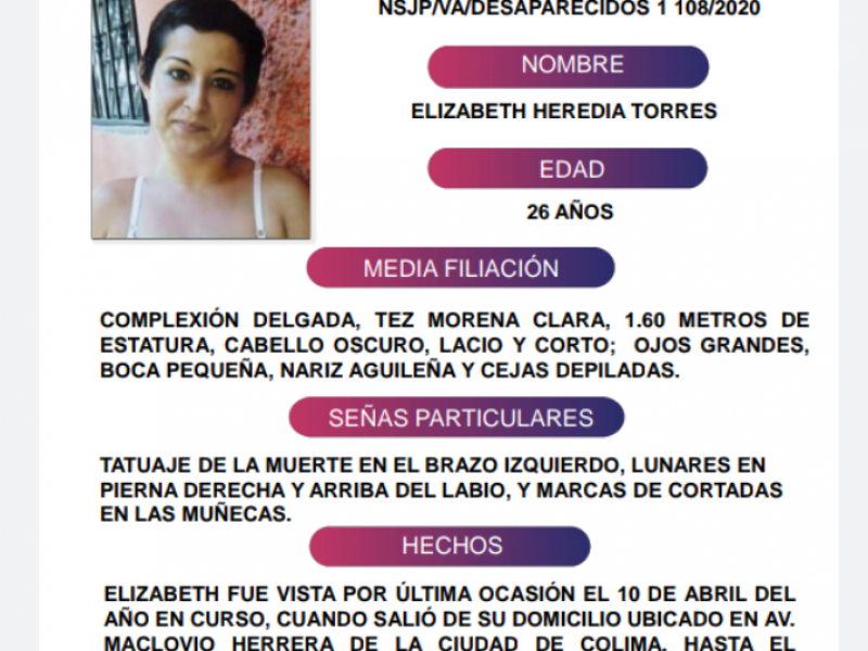 Activan protocolo alba para localizar a Elizabeth Heredia Torres