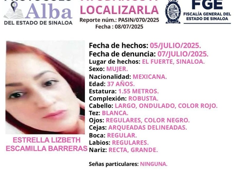 Activan protocolo Alba para localizar a Estrella, desaparecida en El Fuerte