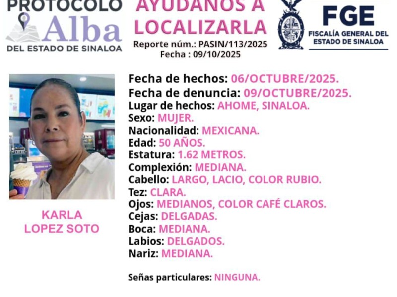 Activan Protocolo Alba para localizar a Karla López desaparecida en Los Mochis