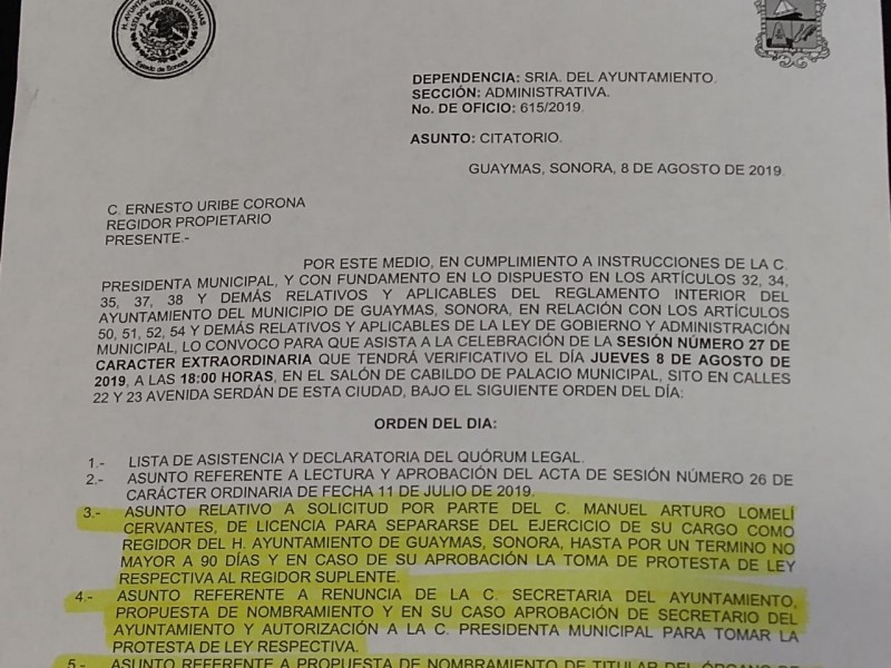 Actual Secretario de Ayuntamiento deberá presentar renuncia