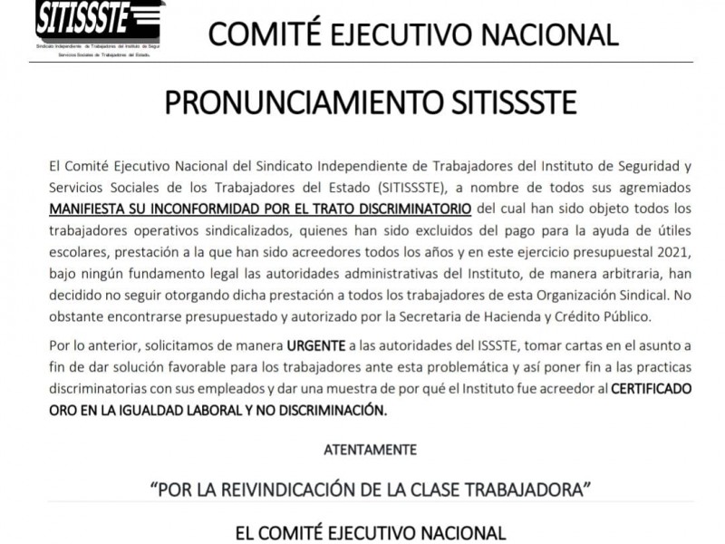 Acusan de discriminación a autoridades del ISSSTE