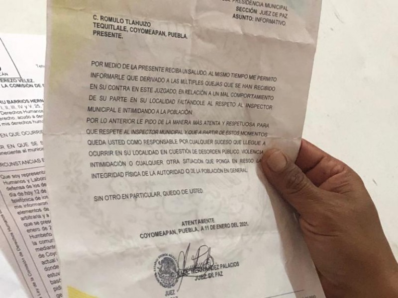 Acusan imposición de inspector en Tequitlale, Coyomeapan