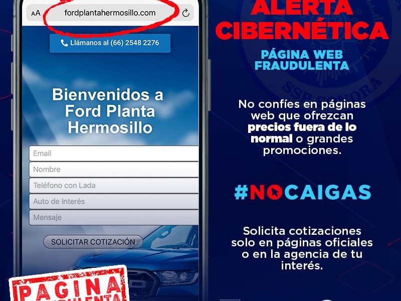 Advierte por sitio fraudulento de venta de autos en Sonora