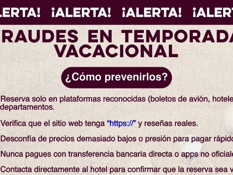 Advierten por fraudes vacacionales en plataformas falsas