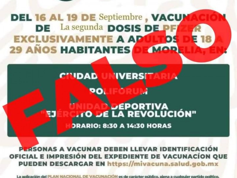 Advierten sobre información falsa de vacunación a mayores de 18