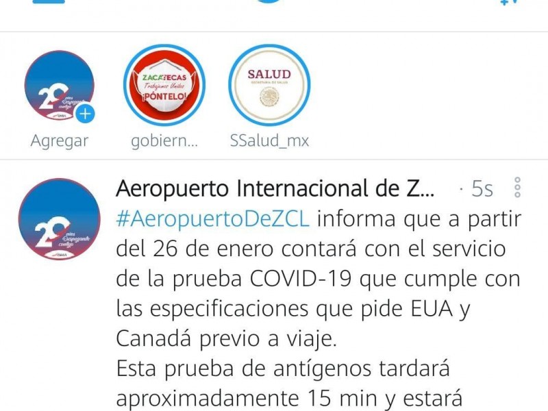 Aeropuerto Zacatecas aplicará pruebas Covid previo a viajes al extrajero