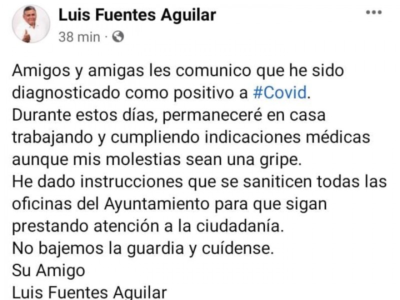 Alcalde de Empalme da positivo a covid19