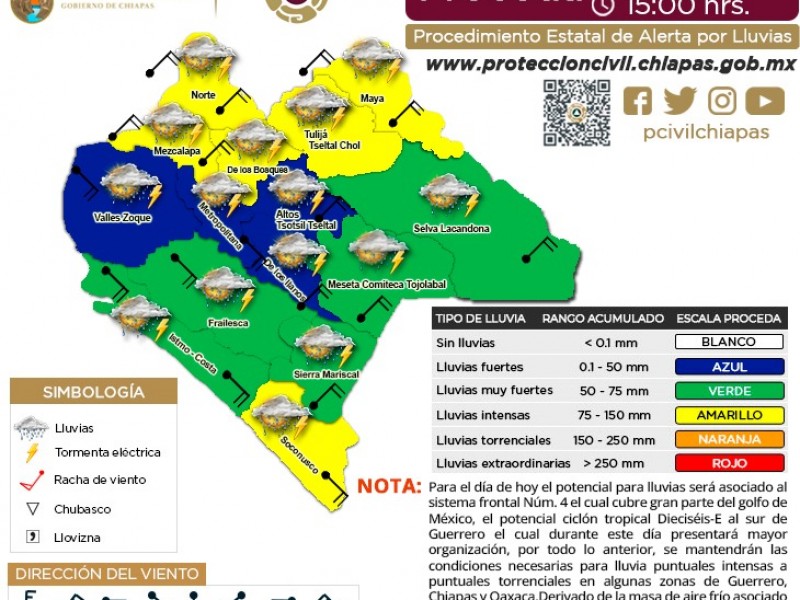 Alerta amarilla en seis regiones por Frente Frío número Cuatro