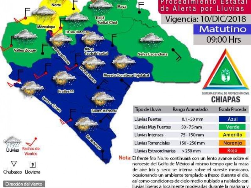 Alerta amarilla por frente frío