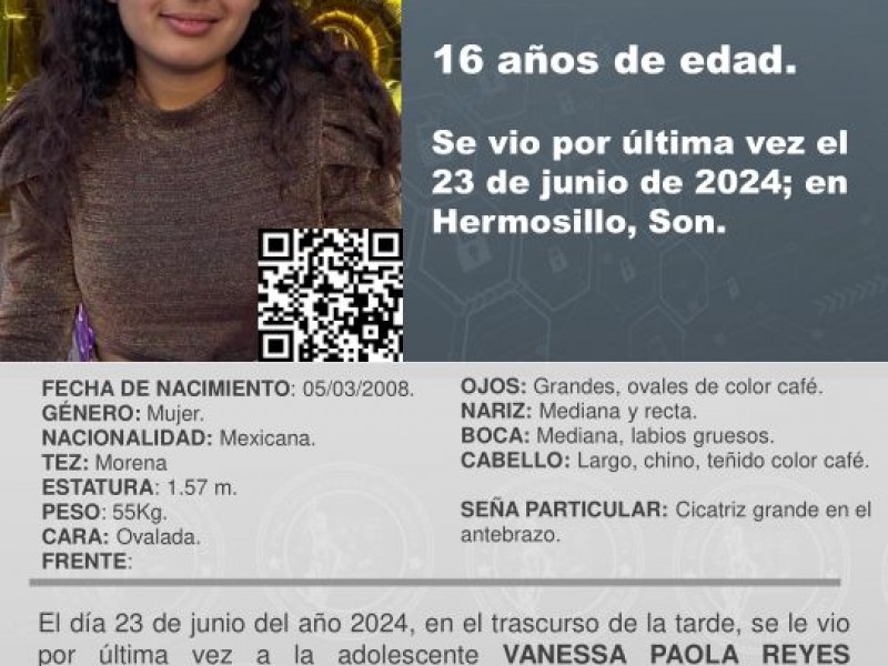 Alerta Amber en sonora por desaparición de Vanessa Paola Reye