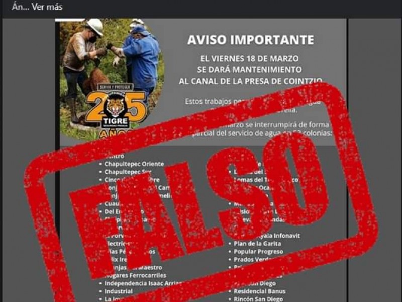 ¡Alerta! Circula falso mensaje sobre suspensión de servicio de agua