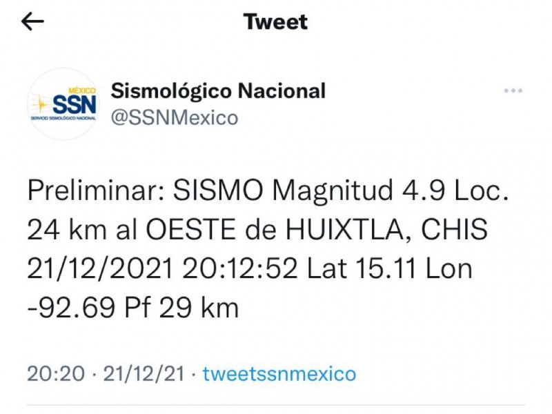 Alerta en 15 regiones de Chiapas por sismo de 4.9