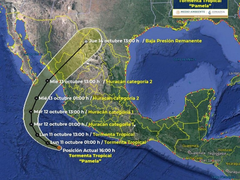 Alerta en el pacifico por formación de la TT Pamela