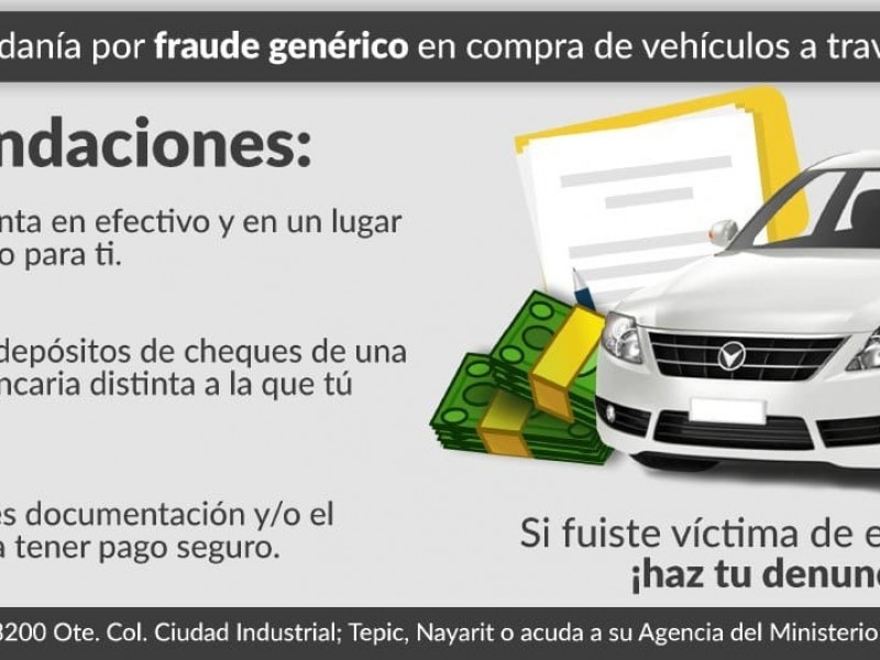 Alerta Fiscalía Nayarit sobre fraudes en compra de vehículos