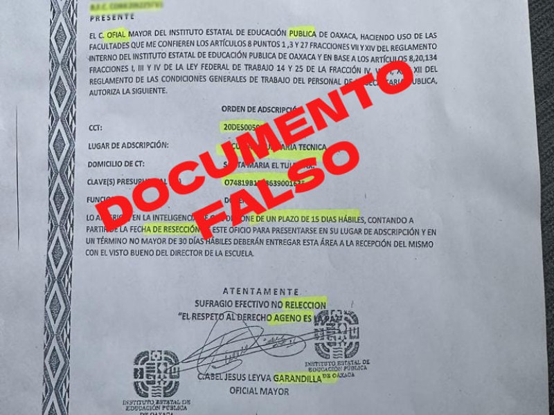 Alerta IEEPO a docentes por documentos falsos en Oaxaca