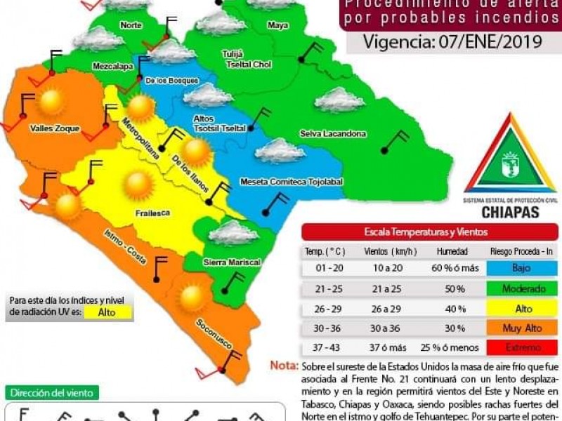 Alerta naranja por probables incendios