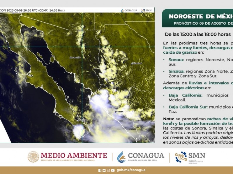 ¡Alerta! Pronostican lluvias para el sur de Sonora
