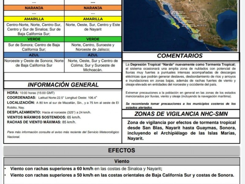 Alerta verde para el Sur de Sonora