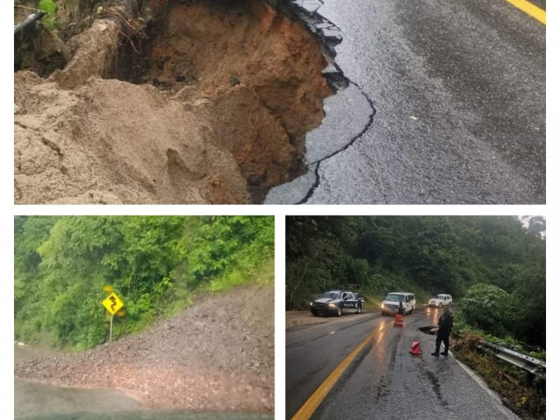 Alertan por derrumbe en carretera Manzanillo-Minatitlán y socavón