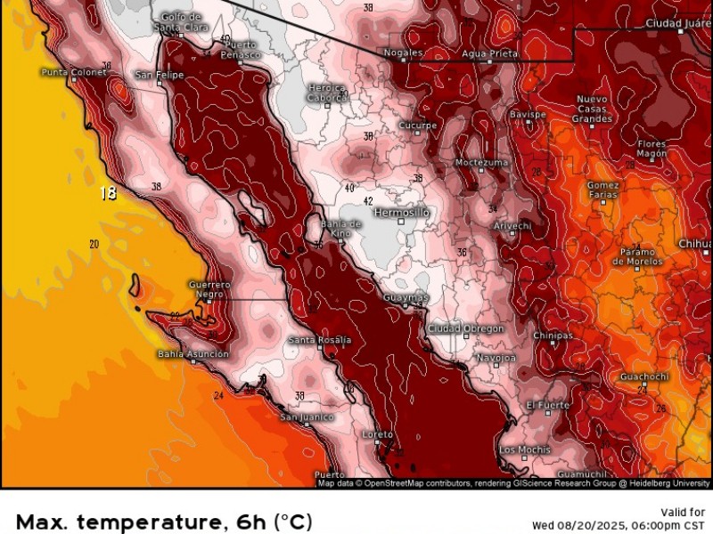 Alertan por temperaturas de hasta 45 grados en Sonora