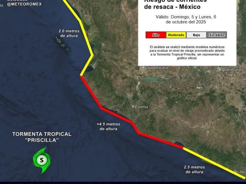 Alertan por tormenta tropical Priscilla frente a costas de Nayarit